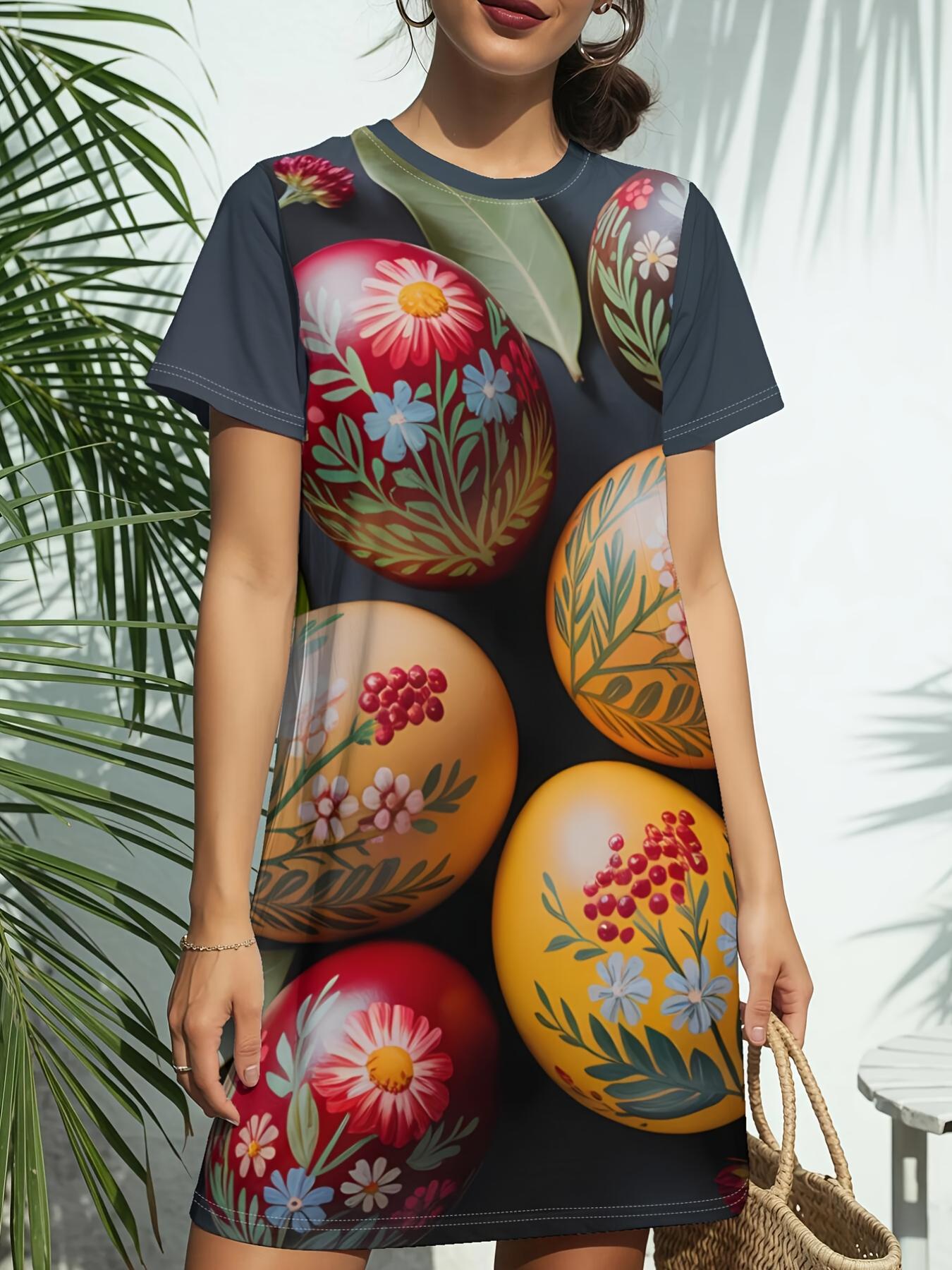 

New Round-Neck Short-Sleeve T-Shirt Dress for Women by Pomegranate Decor. Featuring American Trendy Digital Prints. Perfect for Casual Spring And Summ 2XL дубильная кора