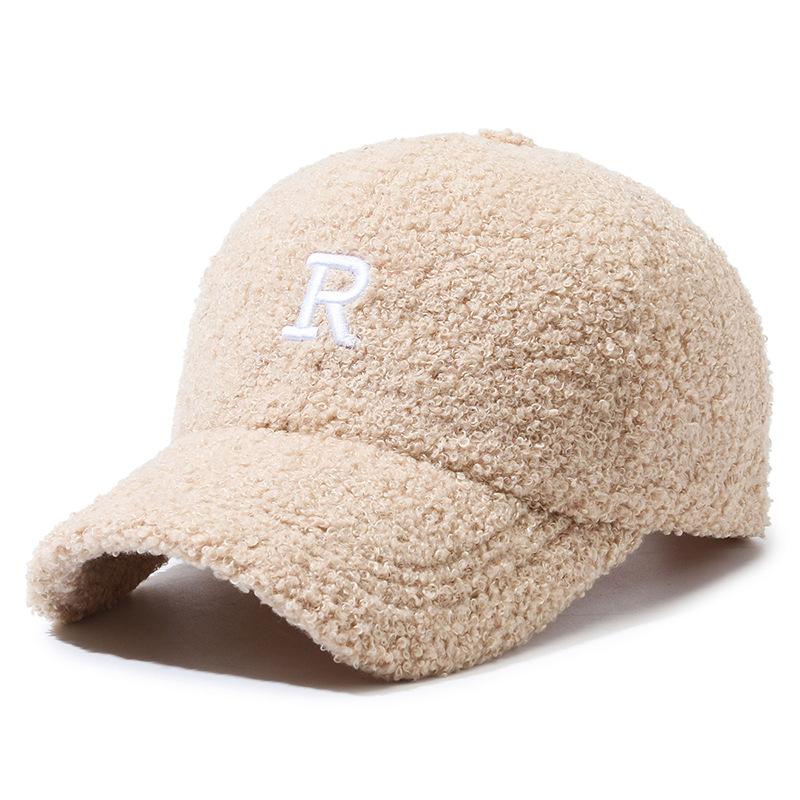 Winter Fuzzy Teddy Baseball Cap R Letter Embroidered 6-Panel Warm Soft Casual Adjustable Outdoor Unisex Custom Hat Manufacturer