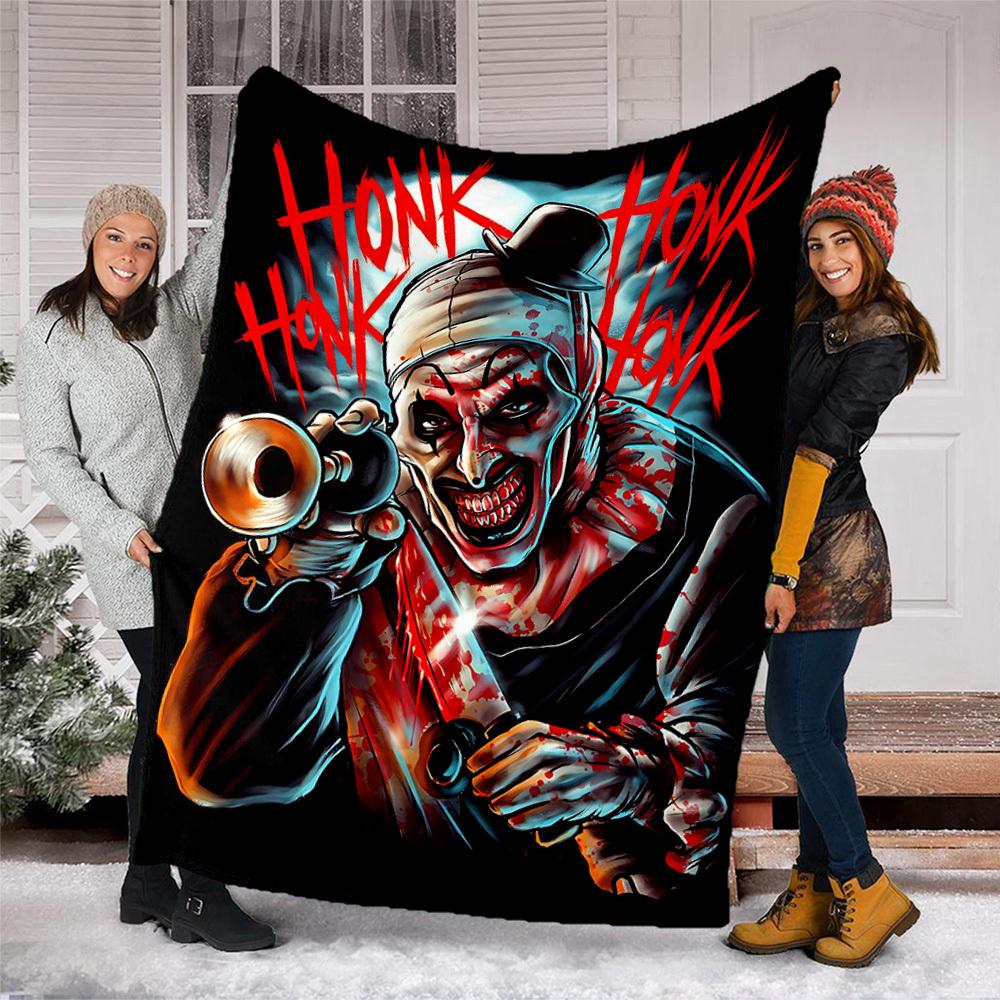 1pc Horror Clown Outdoor Flannel Blanket, Lightweight Warm Cozy for Travel Camping Office Soft Polyester Fabric