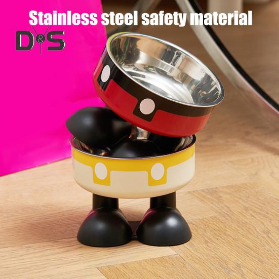 Elevated Cat Bowls Stainless Steel Pet Dish with Non-Slip Base Removable Pet Bowls for Food Water Wide Shallow Cat Dish