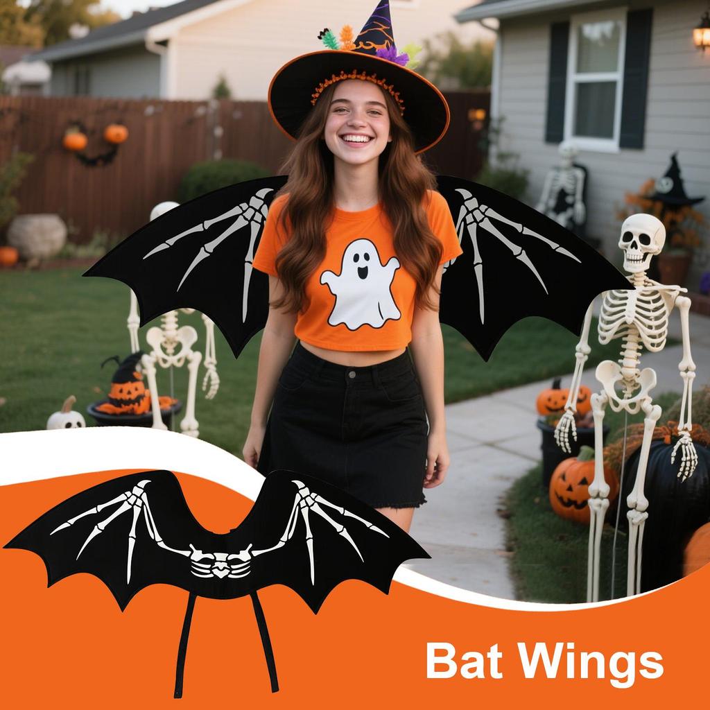 Fledermausflügel für Kinder Halloween Vliesstoff Partyzubehör Skelettmuster Vampir Partygeschenke für Karneval Maskenbälle Weihnachten