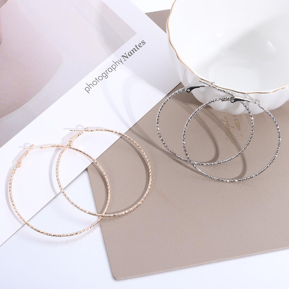 Fashion Geometrical Metal Big Circle Earrings Hoop Earrings Shiny Print Party Jewelry