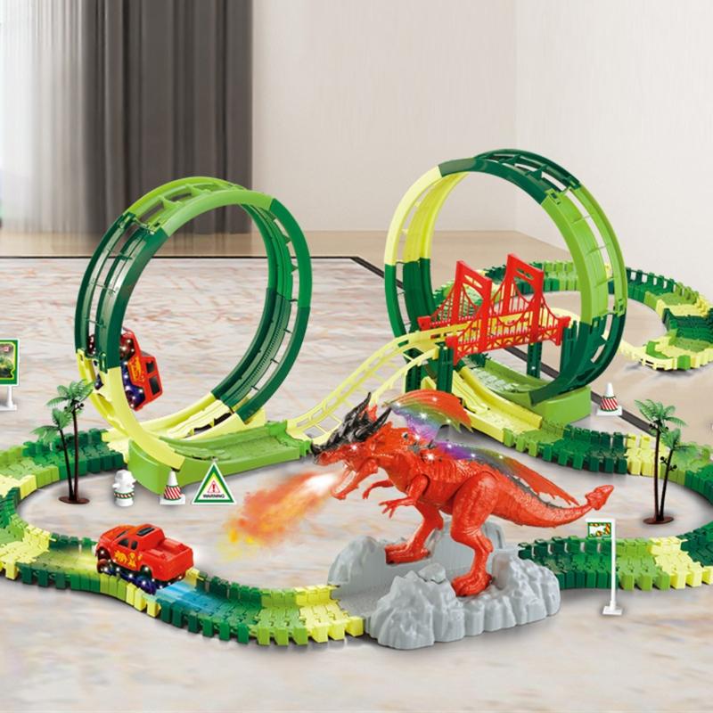 Dinosaurer-Rennbahn-Spielsets zerlegen DIY Baustein Interaktives Lernspielzeug Montagebahn-Set 6 Modelloption