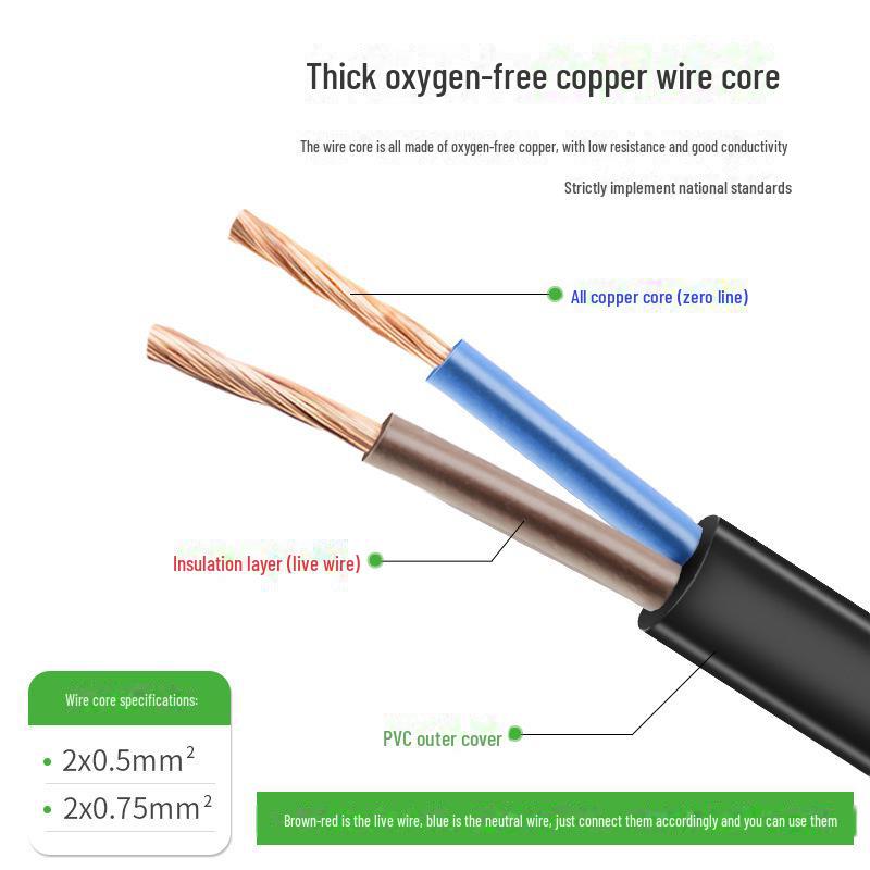 VDE Certified European Power Cord with Dual 0.75mm² Wires and Figure-8 Adapter