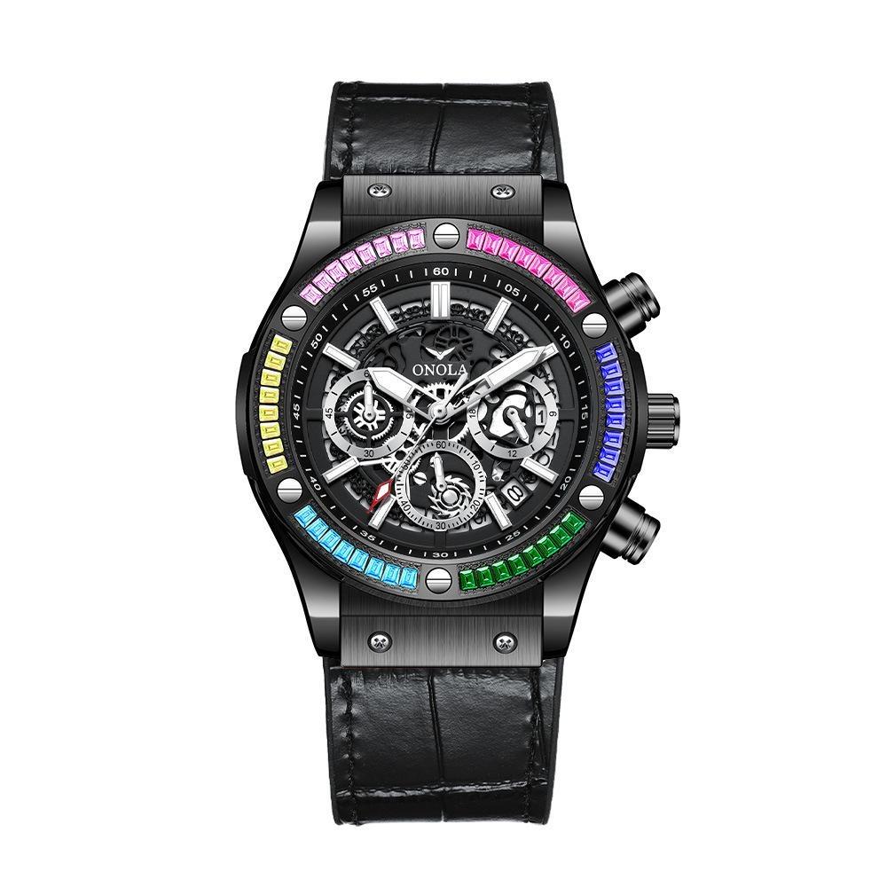 ONOLA Luxury Men Watch Casual Colored Diamond Luminous Calendar Quartz Watch Waterproof Watch Men Chronograph Wristwatch Clock