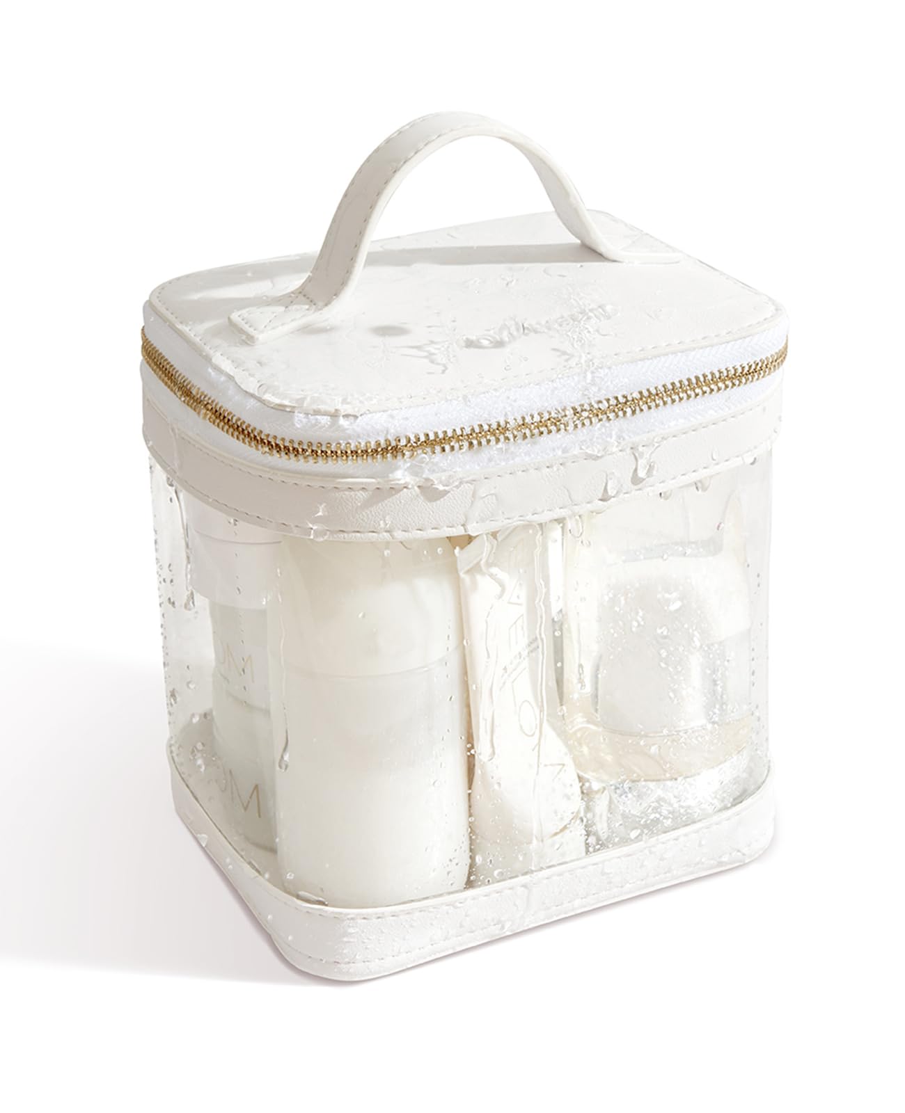 

Rownyeon Прозрачная косметичка с простым большим отделением для косметики и маленьким, идеально подходящая для повседневного использования и бизнеса, с белой ручкой, прозрачная, портативная, виниловая, белый