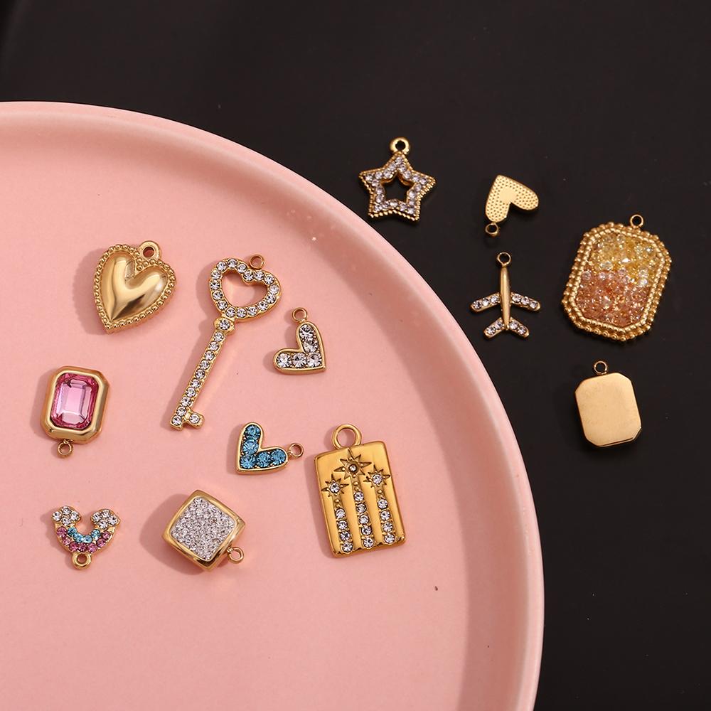 MamacitaSlay Lovely Diy Colored Zircon Keys Heart Aircraft Sun Stars Rainbow Stainless Steel Charms For Jewelry Making For Women