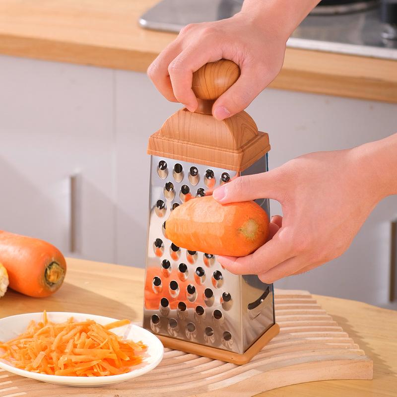 Kitchen multi-functional shredding artifact, potato slicer, six-sided vegetable planer, imitation wooden handle, melon fruit wiping silk, four-sided
