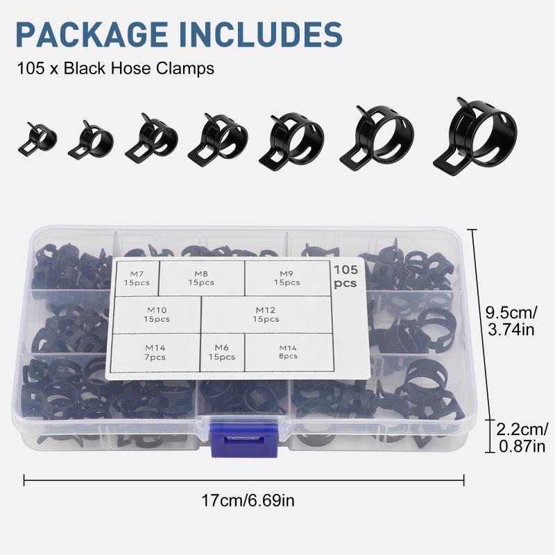 105 Pcs Spring Band Hose Clamps Assortment Kits Silicone Vacuum Hose Pipe Clamp 6-14Mm Low Pressure Air Clip Clamp
