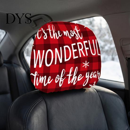 Auto Holiday Gift Ideas 2Pcs Christmas Car Headrest Covers, Elastic Printed Head Rest Cover, Funny Prints Pillow Protector for Cars, Suvs, Universal