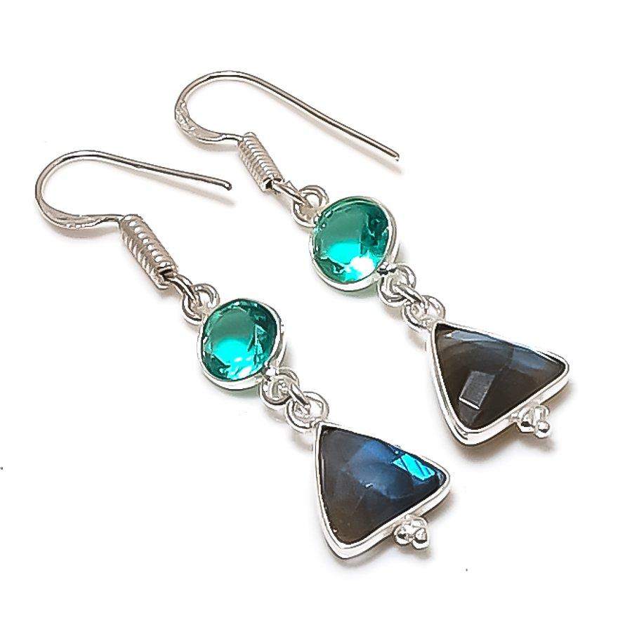 

Натуральний Лабрадорит, Діопсид Дорогоцінний Камінь Сережка зі Стерлінгового Срібла 925 проби 1,77 AE-11700