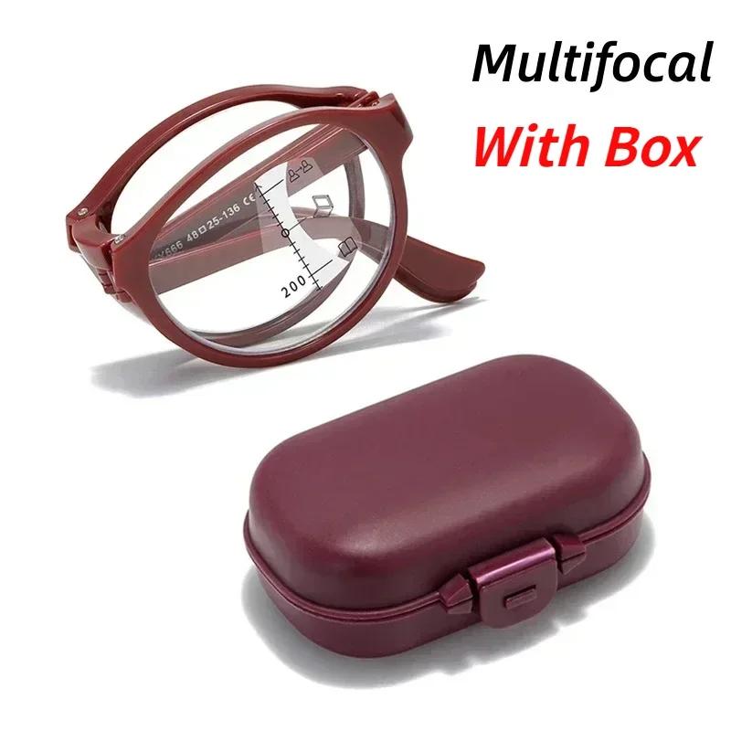 Women Men's Vintage Folding Multifocal Glasses Trendy New HD Near Far Reading Glasses Anti-blue Presbyopia Eyewear with Box