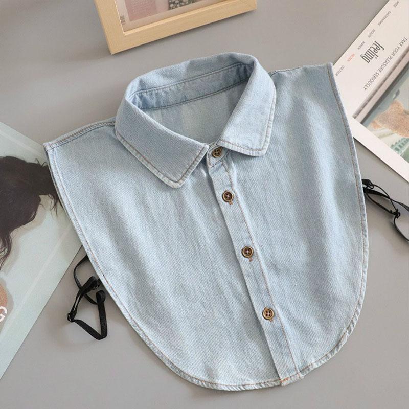 Cămașă cu Guler Fals cu Nod în Față, Bluză din Denim Detașabilă, Pulover cu Guler de Cămașă Detașabil, Guler Fals, Rever, Top pentru Femei, Guler Decorativ