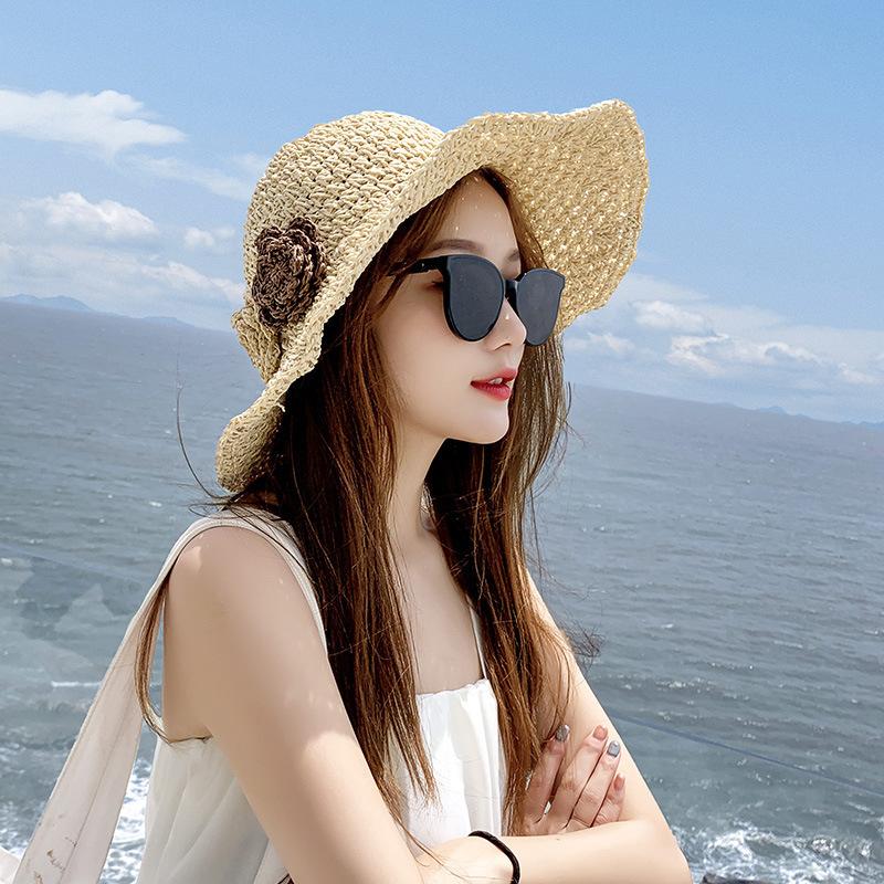 New Hat Women's Summer Beach Sun Hat Straw Versatile Sunscreen Visor Big Edge Folding Straw Hat