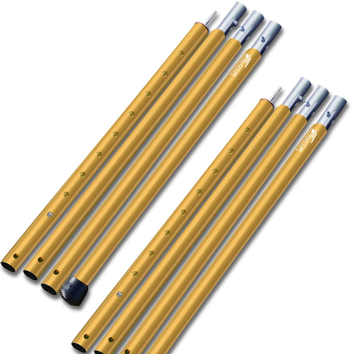

FIELDOOR Aluminum Tent Poles of 2 connection Adjustable Suitable for large tarps and cotton tents Push pins Extendable Split type Camping [Set / Gold]