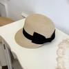 New Panama Simple Summer Beach Hat Fashion Casual Lady Women Flat Brim Bowknot Straw Cap Sun Protection Hats Seaside Vacation