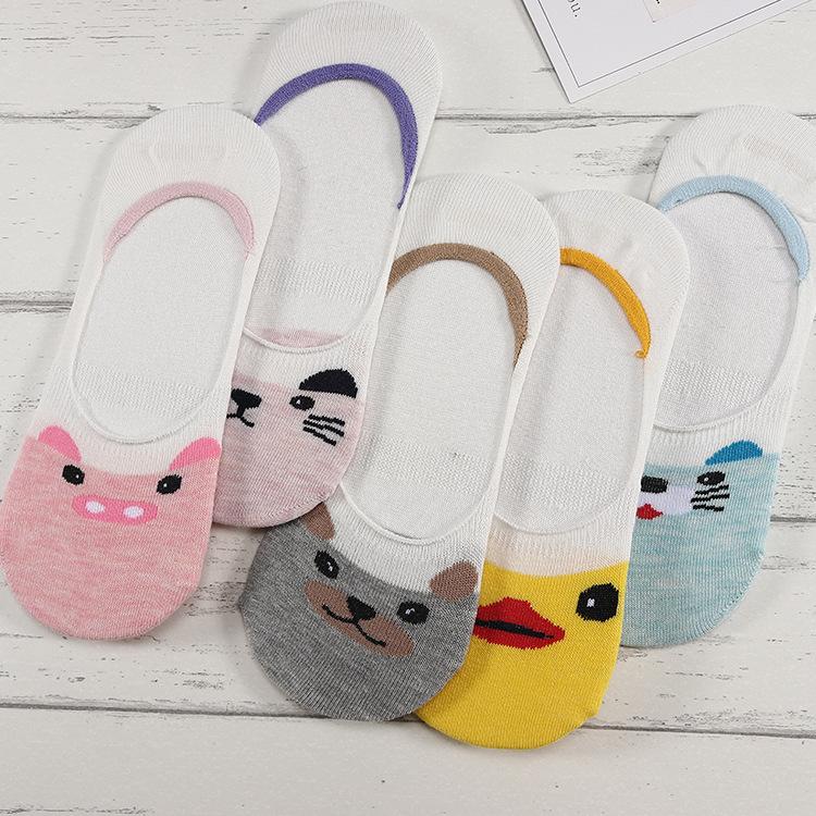 5 Pairs/lot Cute Harajuku Animal Socks Women Summer Korean Cat Bear Rabbit Funny Low Cut Ankle Sock