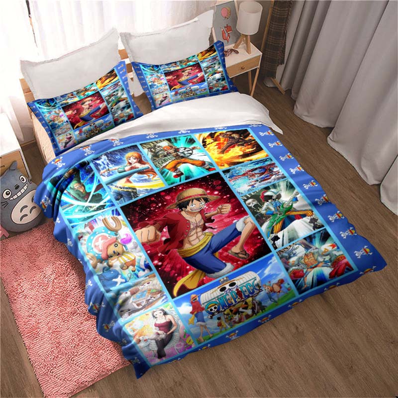 

2026 NewComfortable bedding set featuring the cartoon character Monkey D. Luffy, including duvet cover and pillowcases; 135X200cm