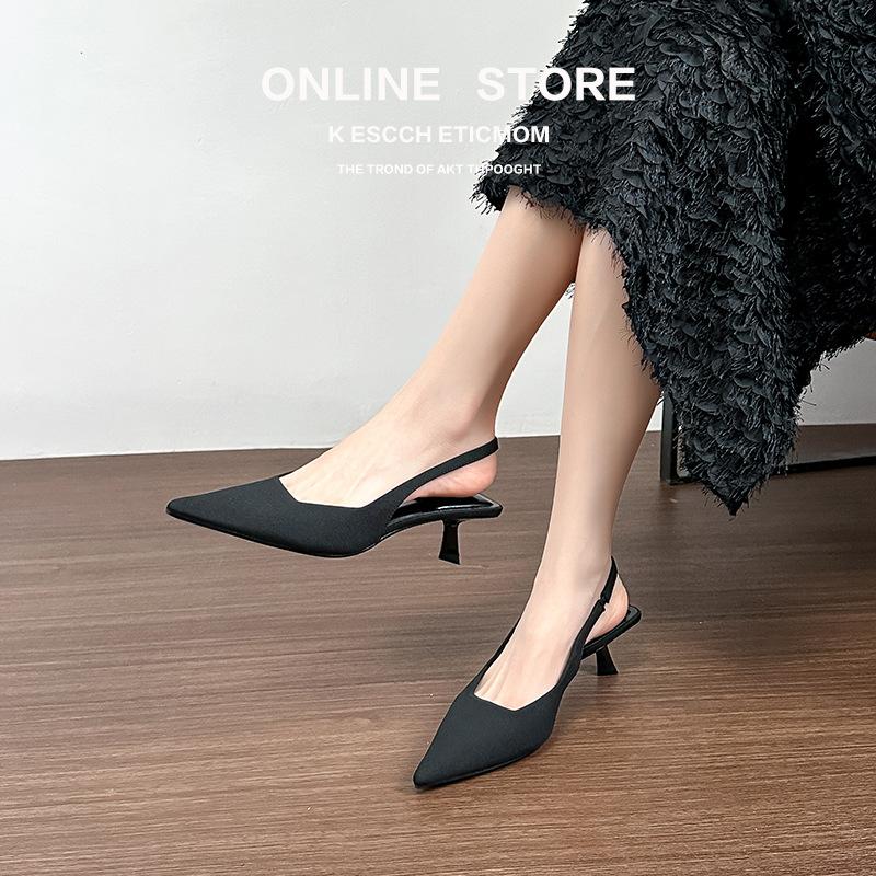 thin heel low heel sandals women~ new bag head empty single shoes light mouth French temperament fashionable and elegant black women's shoes