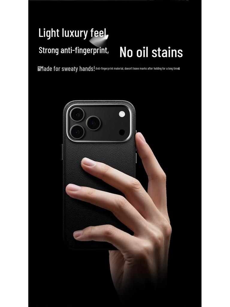 Elektrogeplateerde Echt Lederen Frosted Magnetische Hoes voor iPhone 17 Pro Max