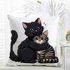 L-Little Black Cat Couple Pillow Cute Cushion Cover Daily Washable Linen Pillowcase Soft For Sofa Bed Home Room Decor