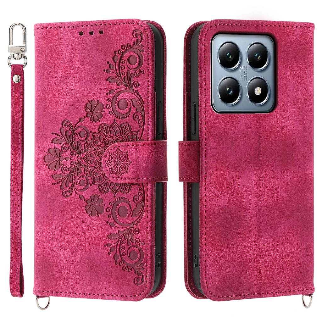 For Xiaomi 14T Pro Case Flower Pattern PU Leather Wallet Phone Cover with Strap