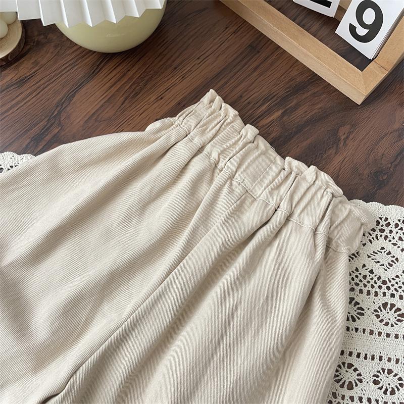 Cute Athleisure Casual Pants for Children with Embroidered Flowers and Elastic Waistband