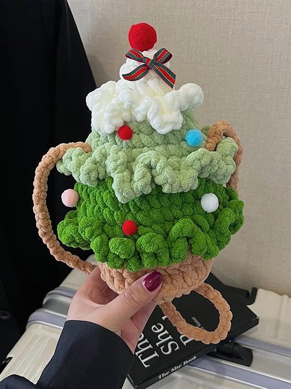 Christmas Tree Knitted Shoulder Bag With Phone Pocket For Holiday Style