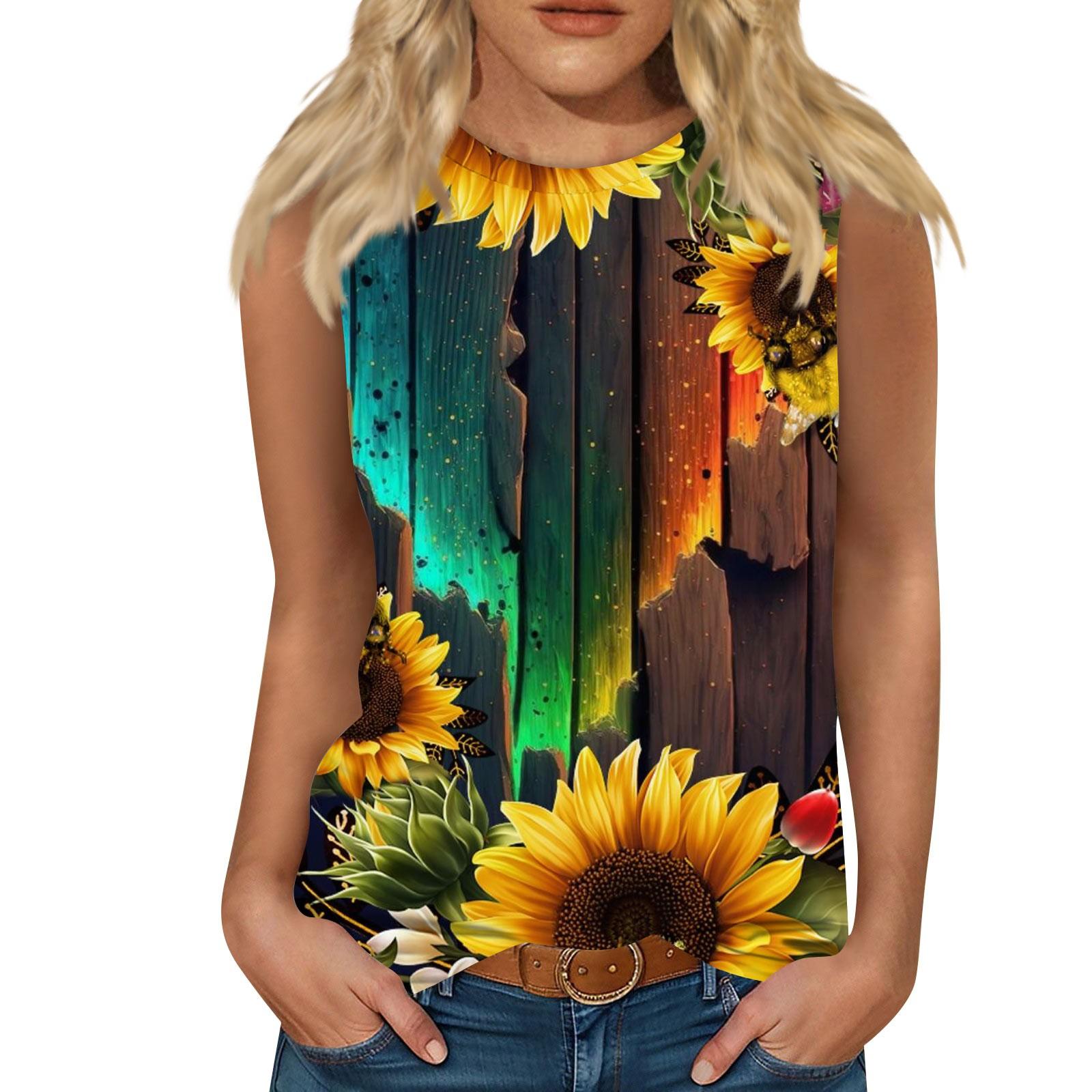 Women s Fashion Casual Printed Vest U-neck Sleeveless Suspenders Top S