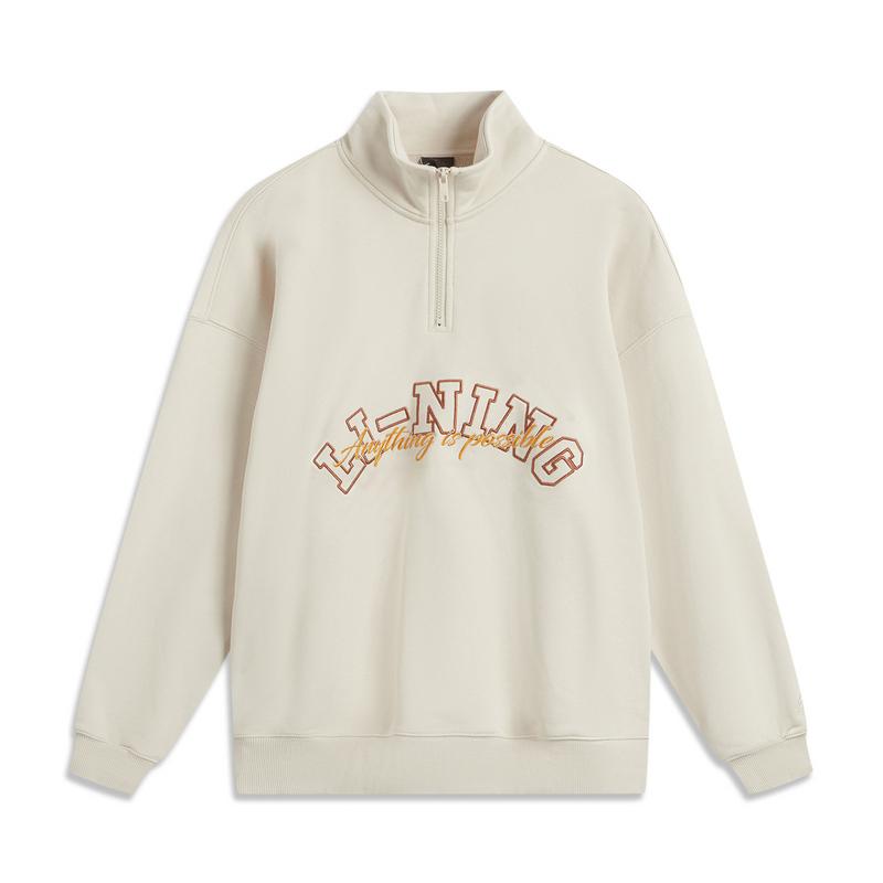 

Li-Ning Повседневный Минималистичный Однотонный Свитшот с Воротником-стойкой Мужские топы Белый AWDUD65-2 L