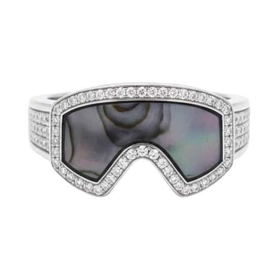 Skibrillenförmiger Verstellbarer Ring 3D Wintersport Fingerring Wintermantel Schmuck Accessoire Ski-Enthusiasten Geschenk