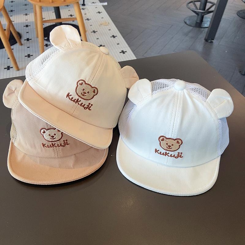 Cute Bear Baby Baseball Cap Breathable Mesh Thin Infant Boy Girl Peaked Cap Summer Soft Brim Cotton Toddler Snapback Sun Hats