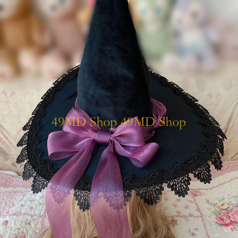 49MD Witch Pointed Hat Halloween Hat Bandage Butterfly Wizard Hat Comfortable Wear