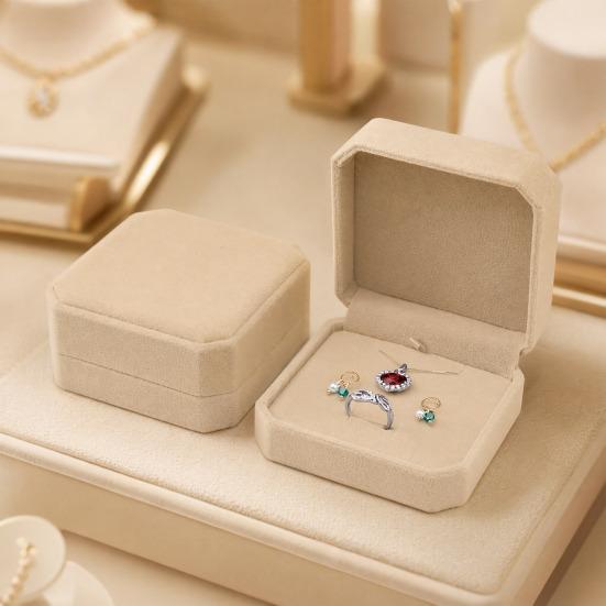 Yousheng 3-in-1 Jewelry Box, Octagonal Design, Soft Flannel Shockproof Organizer, for Necklaces Rings Earrings Wedding