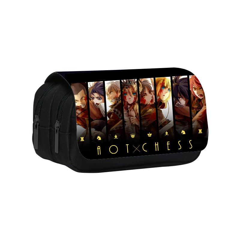 Attack Titan On Anime Pattern Student Double Layer Flip Cover Bag Stationery