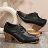 Fashion Retro Black Office Women's Shoes 2025 Spring and Autumn Women's Thick Heel Shoes White Retro Pointed Toe Lace-up High Heels