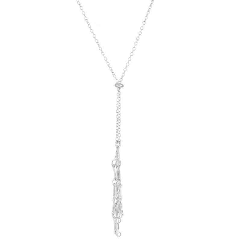 Adjustable Necklace Pendant with Replaceable Crystal Stone In Woven Metal Net Bag