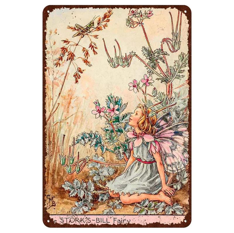 Flower Fairy Girl Metal Tin Signs Wall Decoration Plaque Vintage Art Poster Iron Painting for Man Cave Home Cafe Garden Club Bar