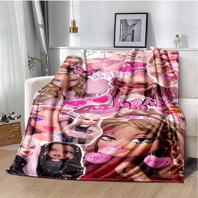 Kawaii Bratz Cartoon Anime Cute Throws Blanket Girl Sofa Home Hiking Picnic Bed Fashion Super Soft Flannel Blanket Birthday Gift