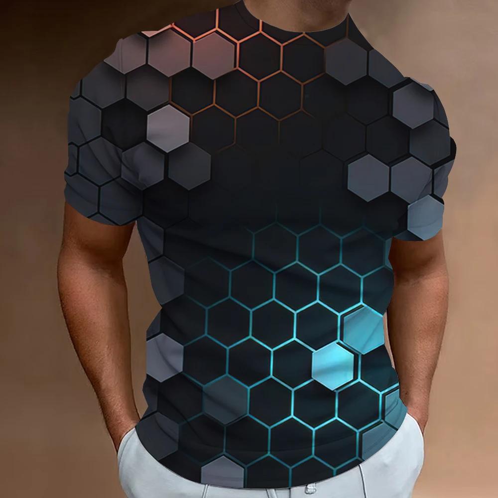 Funny Men's T Shirt Tops 3d Abstract Geometry Print T-Shirt For Men Summer Trend Simple Loose Tee Casual Breathable Man Clothing