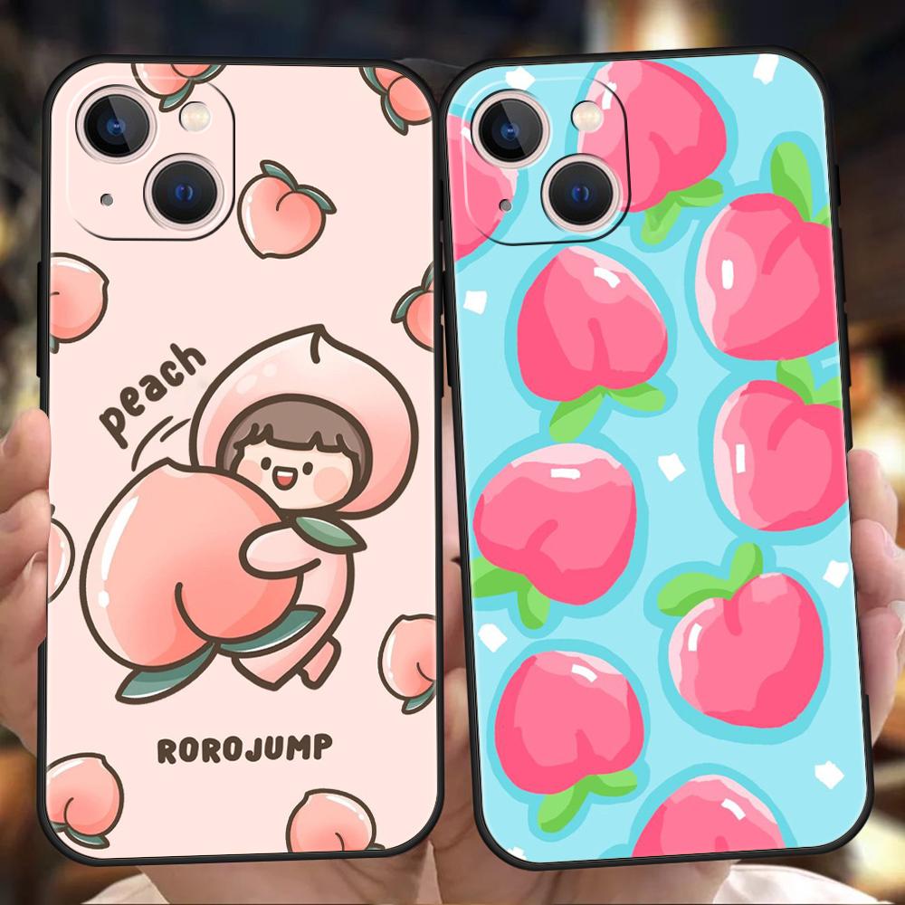 Cartoon Fruit Peach Phone Case Cover for iPhone 16 15 14 13 12 Pro Max 11 Pro Max 7 8 Plus XS XR Shockproof Soft TPU Shell Capas