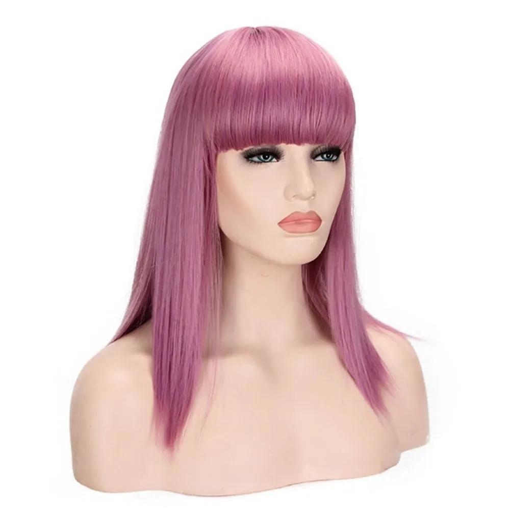 Theater Prop Pink Violet Long Hair Wig Cosplay Makeup Wig