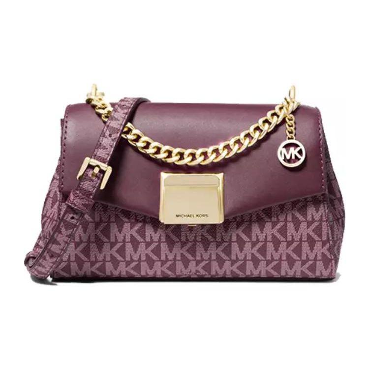 Michael Kors Lita Gold Letter Logo Lock Flap Chain Classic Monogram Leather Crossbody Bag Small Women crossbody bag Purple 35H0GXPC1V-BORDEAUX-MLT