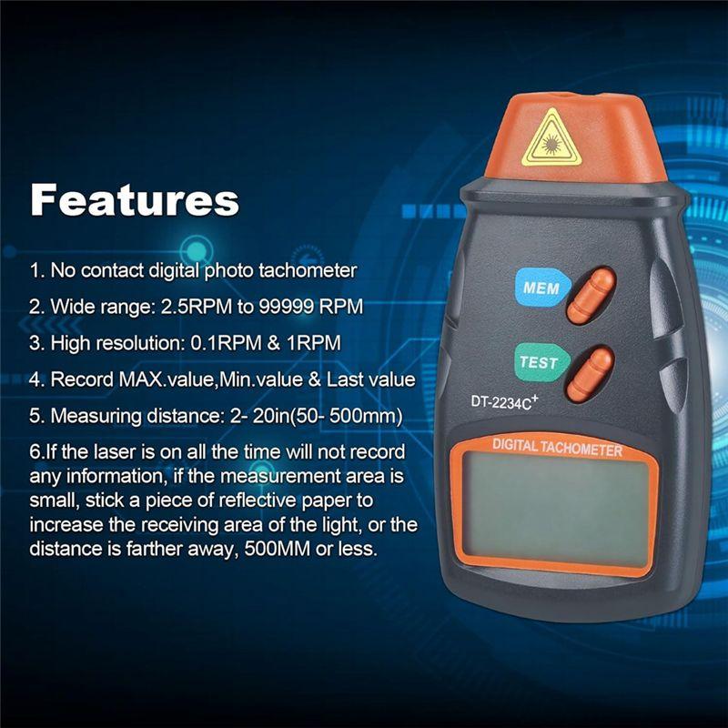 Aug. Digital Laser-Photo Tachometer Non Contact RPM Tach, Noncontact Laser-Photo Sensor With 2.5RPM To 99999 RPM