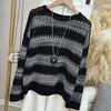 Striped Round Neck Long-sleeved Sweater Women's Autumn Off-shoulder All-match Casual Knitted Top