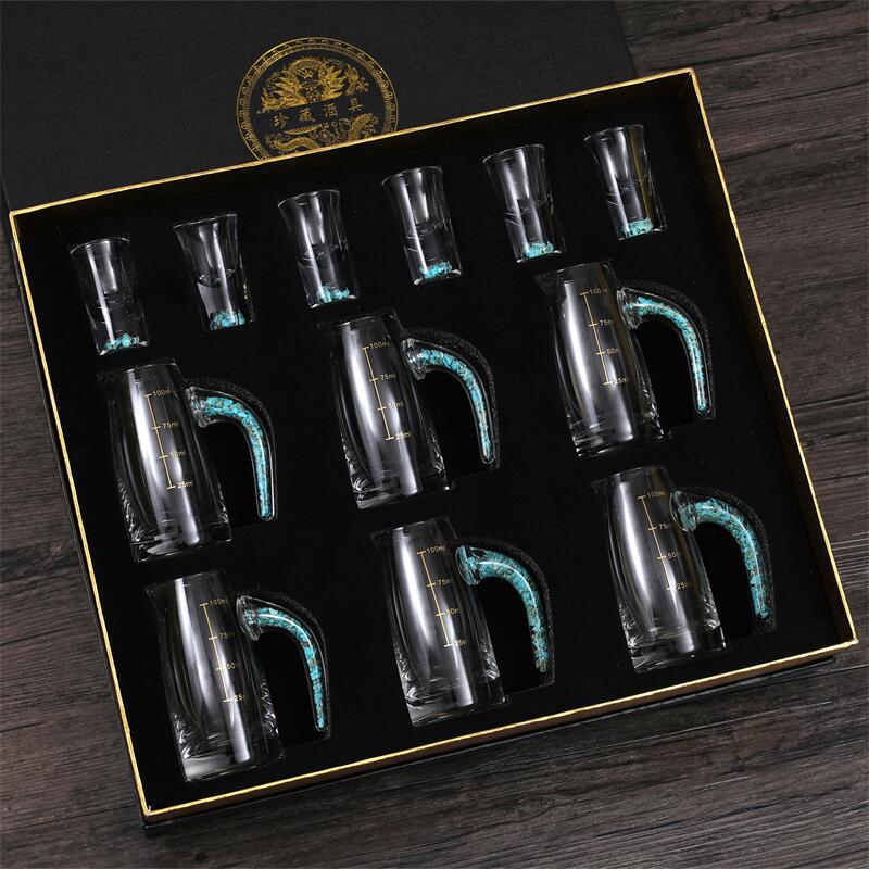 7pcs Baijiu Cup Set Crystal Glass Household Baijiu Wine Dispenser Small One Beaker Spirit Cup Wine Set Gift