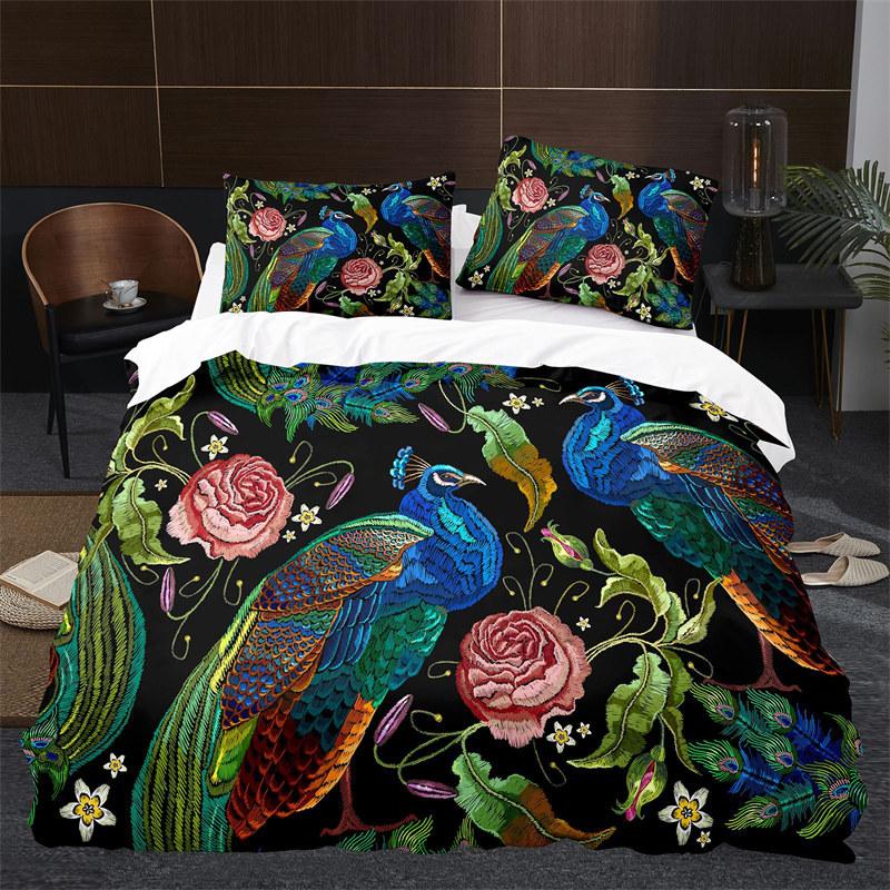 Peacock Duvet Cover Collection King Size Cute Animal Theme Bedding Collection Print For Adults Teens Soft 1 Comforter Cover With 2 Pillowcases