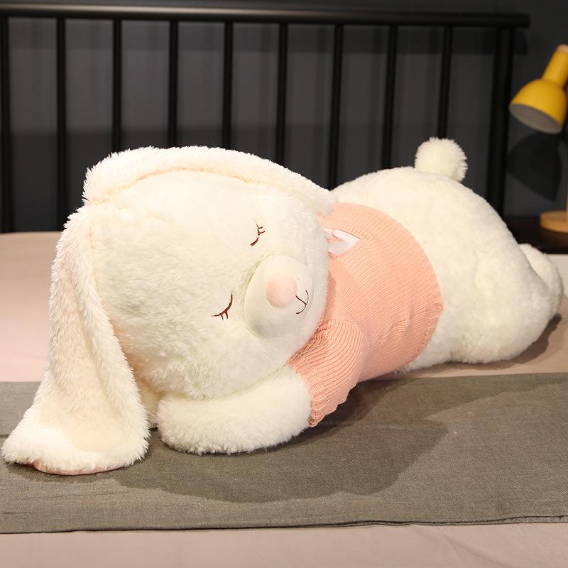 

Большая лежащая подушка-плед в виде кролика, плюшевая игрушка, свитер, кукла-зайчик, детская успокаивающая тряпичная кукла для девочки, подарок на день рождения 80cm（1kg） белый