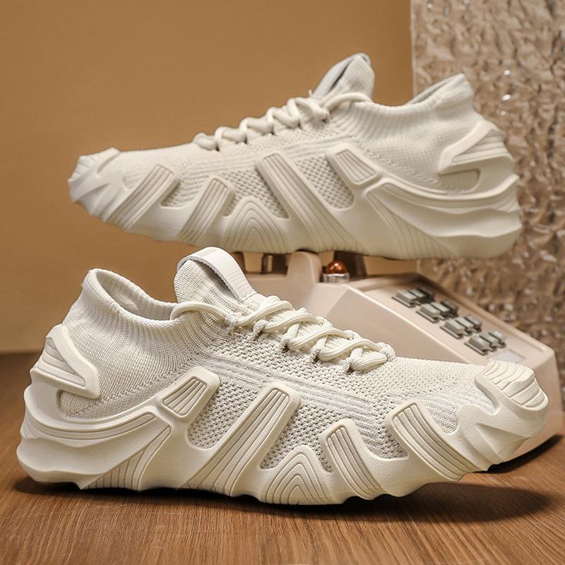 

Мужская новая всесезонная повседневная трендовая универсальная обувь на толстой подошве, для ежедневной носки, удобная, дышащая, однотонная, из мухи-ткани, спортивная обувь 44