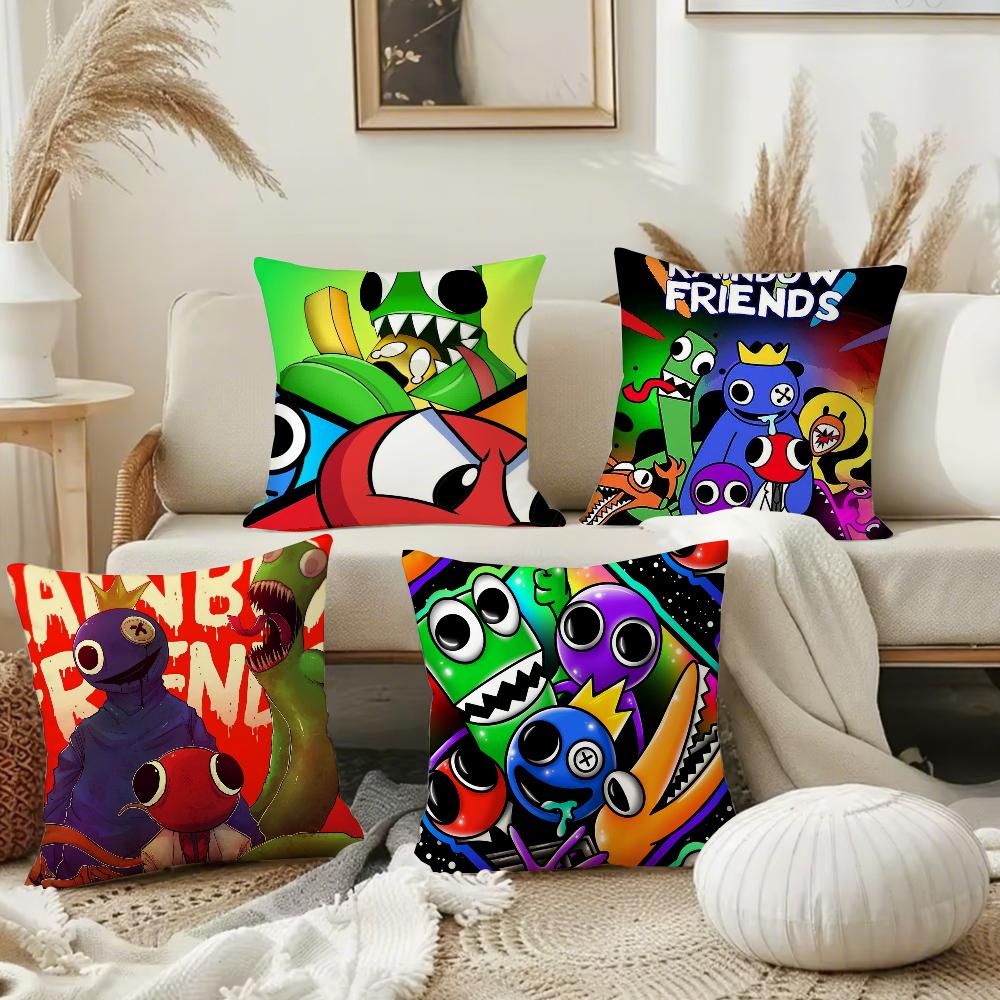 Game R-Rainbow F-Friend Pillow Case Square Double-Sided Printing Short Plush Sofa Cushion Cover Pillow